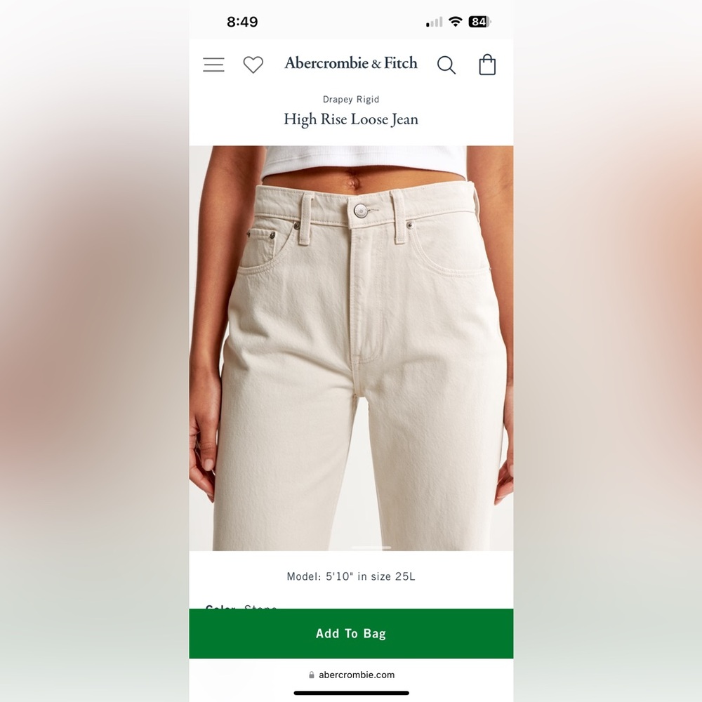 Abercrombie & Fitch Cream High Rise Loose Jeans